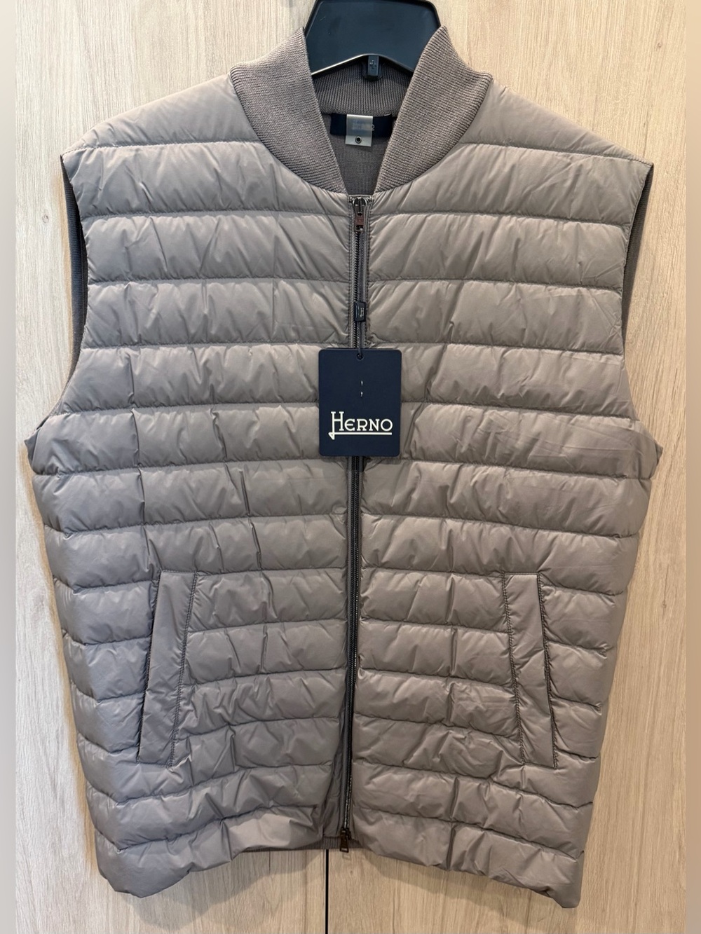 Herno Men’s Mixed Media Padded Down/Knit Vest.  NWTs. Taupe. 52 IT